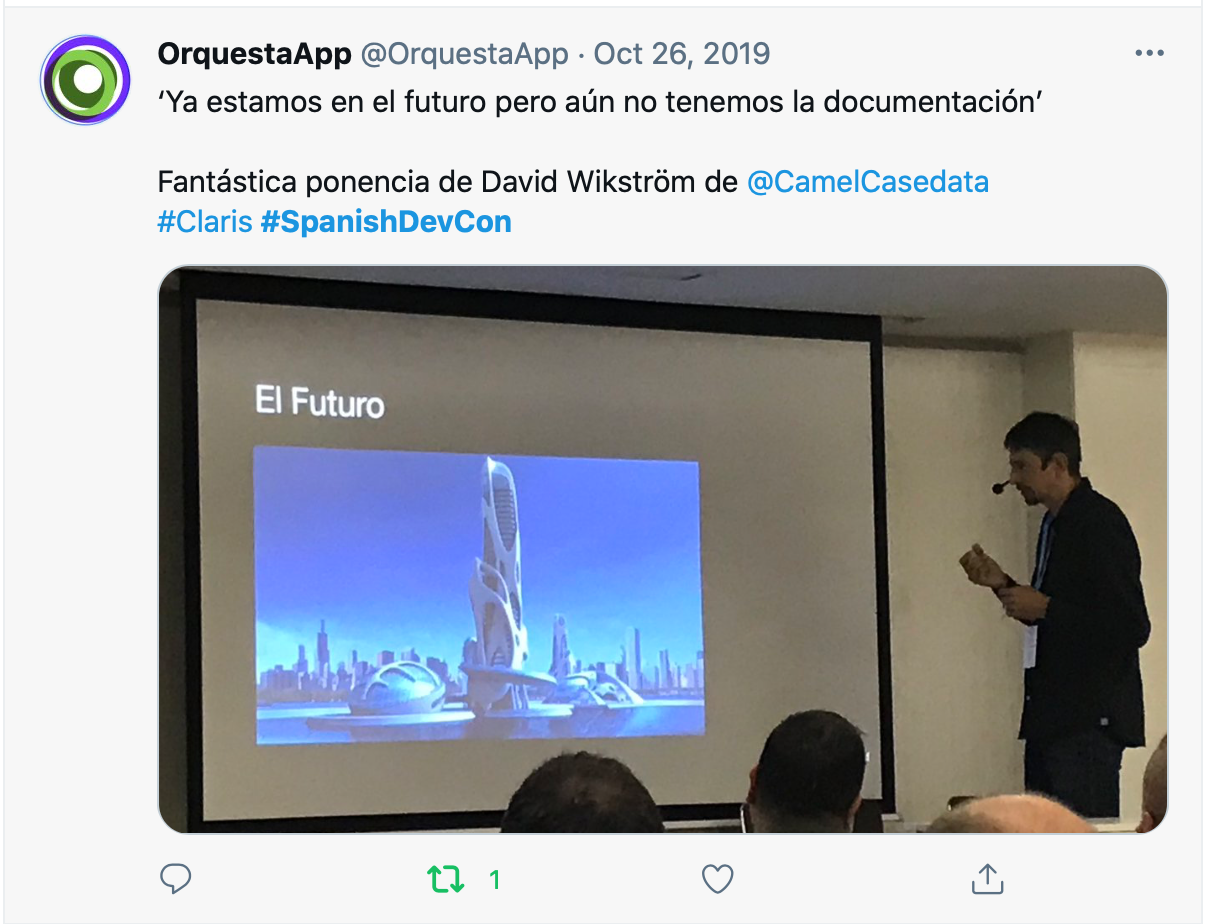 Tweet au sujet de la présentation lors du Spanish DevCon 2019